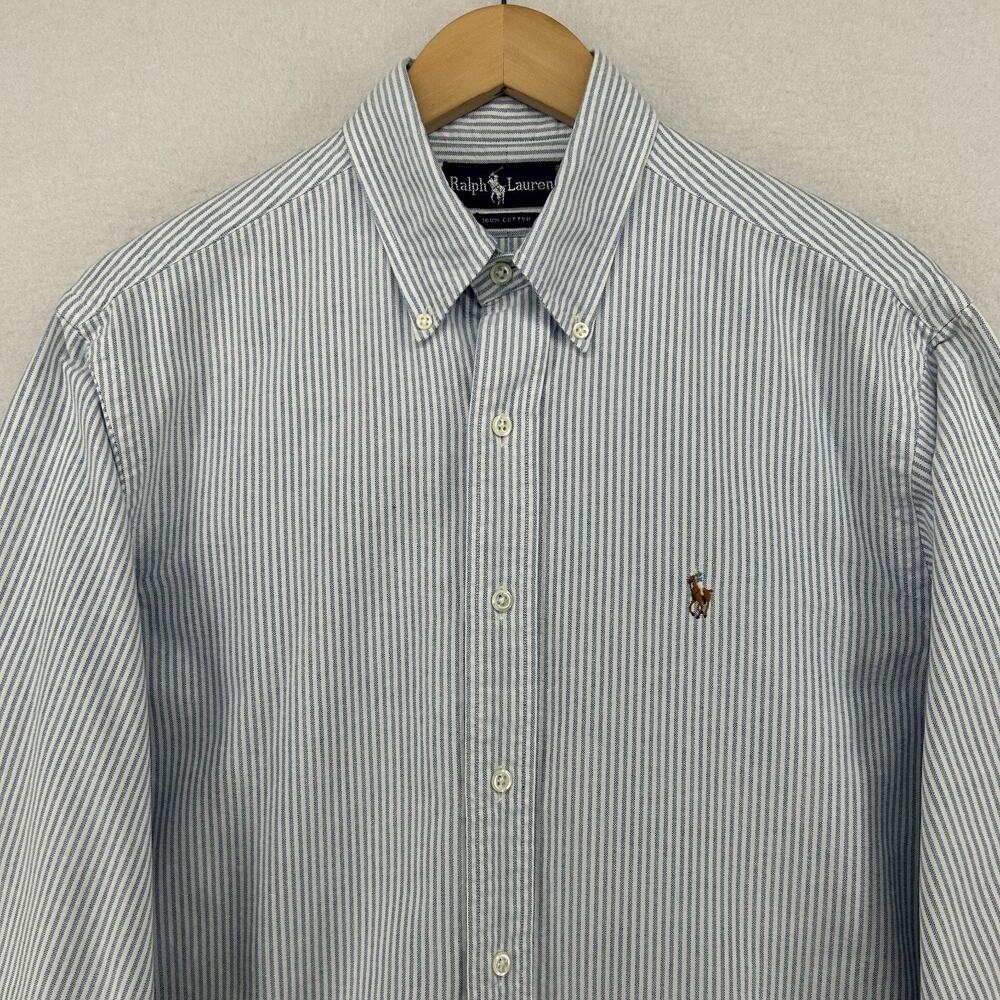 RALPH LAUREN Shirt Mens 16 34 Dress Oxford Striped Button Down OCBD Cotton Blue